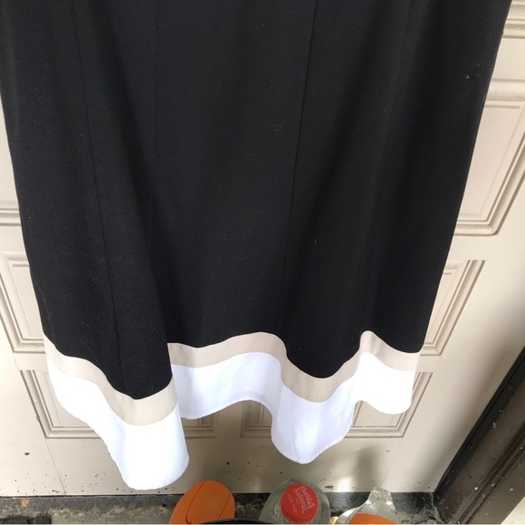 VTG Calvin Klein Dress Blk/Wht/Tan Fit and Flare Sz10 Zip Round Neck Sleeveless - Picture 6 of 7